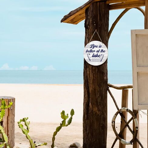 الحياة أفضل في البحيرة زخرفة خشبية ديكور صيفي للباب الأمامي لافتة تذكار هاواي الاستوائية ديكور الشاطئ لافتة خشبية معلقة مطبخ بحيرة منزل هدايا ديكور غرفة المعيشة للمنزل والمكتب -DH324 in Kuwait