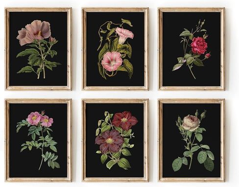 Vintage Wall Art, Vintage Botanical Wall Art, Flower Prints, Dark Floral Wall Art, Botanical Wall Decor, Country Wall Art, Farmhouse Art Prints, French Country Wall Art Set 6(11x14 IN UNFRAMED) in Saudi Arabia
