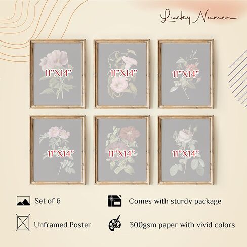 Vintage Wall Art, Vintage Botanical Wall Art, Flower Prints, Dark Floral Wall Art, Botanical Wall Decor, Country Wall Art, Farmhouse Art Prints, French Country Wall Art Set 6(11x14 IN UNFRAMED) in Saudi Arabia