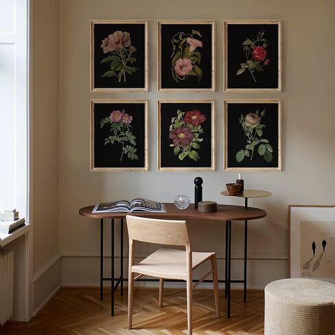 Vintage Wall Art, Vintage Botanical Wall Art, Flower Prints, Dark Floral Wall Art, Botanical Wall Decor, Country Wall Art, Farmhouse Art Prints, French Country Wall Art Set 6(11x14 IN UNFRAMED) in Saudi Arabia