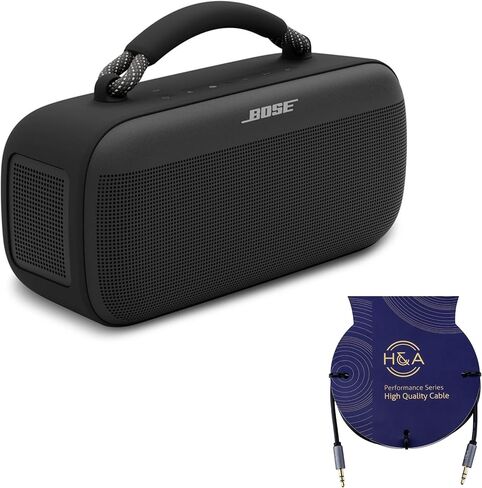 Bose New SoundLink Max Portable Speaker, Large Waterproof Bluetooth Speaker, Up to 20 Hours of Battery Life, USB-C, Built-in 3.5mm AUX Input, with H&A 3' Aux Cable (Black) in Saudi Arabia