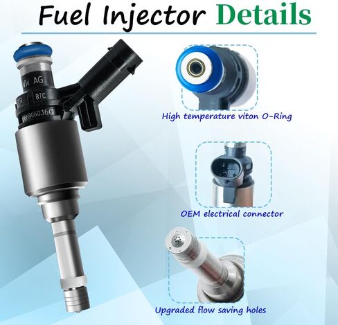 حاقن الوقود متوافق مع أودي: Q3/Q5/TT/A3/A4/A5/A6 (& Quattro)، متوافق مع VW: CC/Beetle/EOS/GTI/Jetta/Tiguan/Passat/Passat CC, L4 2.0L 2008- 2017، استبدال #06H906036G (4 قطع) in Kuwait