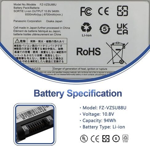 FZ-VZSU88U 94Wh FZ-VZSU84U Tablet Battery for Panasonic Toughpad FZ-G1 Series FZ-G1 FZG1 Series FZ-G1A FZ-G1B FZ-G1C FZ-G1F FZ-G1J FZ-G1K FZ-G1L FZ-G1M FZ-G1N FZ-VZSU84R FZ-VZSU84UR 10.8V 8700mAh in Saudi Arabia