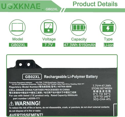 GB02XL Battery for HP Chromebook 14-DB0051CL X360 11 G2 EE Chromebook 11A G5 G6 G8 EE Series Notebook HSTNN-UB7M HSTNN-DB7X L42550-271 L42550-541 L42583-005 917725-855 47.3Wh 14-DH in Kuwait
