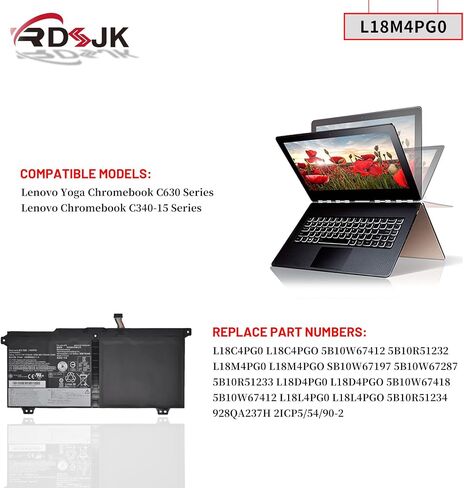 بطارية كمبيوتر محمول L18M4PG0 L18C4PG0 L18D4PG0 L18L4PG0 لأجهزة Lenovo Yoga Chromebook C630 Chromebook C340-15 81T9 Series 5B10R51232 5B10R51233 5B10R51234 5B10W67287 5B10W67412 5B10W6741 8 SB10W67197 7.5 فولت 56 وات في الساعة in Saudi Arabia