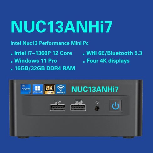 Intel NUC13 Pro NUC13ANHi5 16GB RAM 512GB SSD Mini PC Mini Computer,i5-1340P 12 Core,16 Thread,Win 11 Pro Mini Computers,Up to 4.6 GHz Turbo,NVMe SSD DDR4RAM,WiFi 6E,BT 5.3,8K Support,HTPC,Gaming in Kuwait