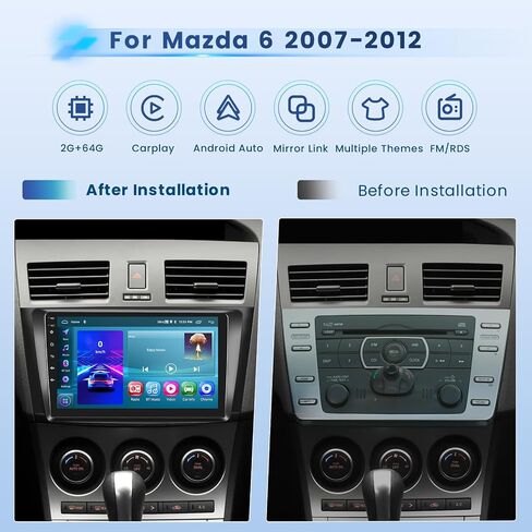 راديو ستيريو للسيارة 2+64G Android 13 CarPlay لمازدا 6 2007-2012، شاشة لمس عالية الدقة 9 بوصة متوافقة مع Android Auto، كاميرا احتياطية AHD، وصلة مرآة، GPS، WiFi، FM RDS in Saudi Arabia