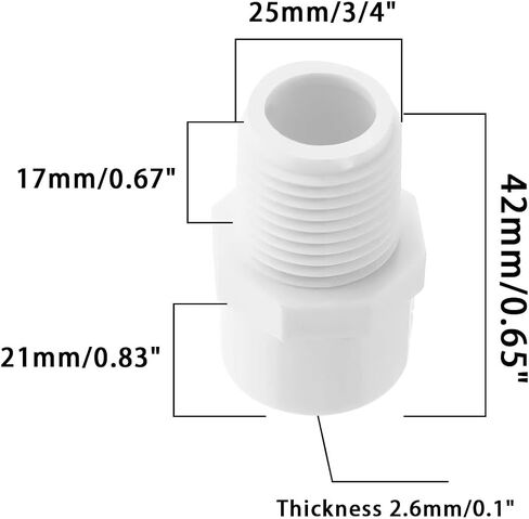 10 Pack PVC Male Adapter Pipe Fittings SAFYY PVC Hose Fitting (Socket x Male Pipe Thread) 2-Way PVC Hose Adapter Coupling 32mm(1'') in Saudi Arabia