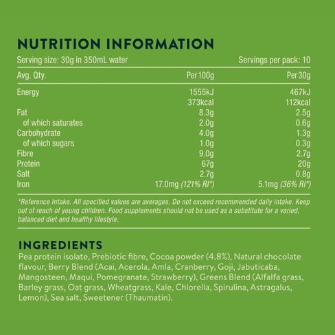 Nuzest – Protein Greens + Berries – Superfood Powder – Plant Protein Blend - 300g / 10.6 oz Pouch (10 Servings) (Cocoa, 300g) in Saudi Arabia