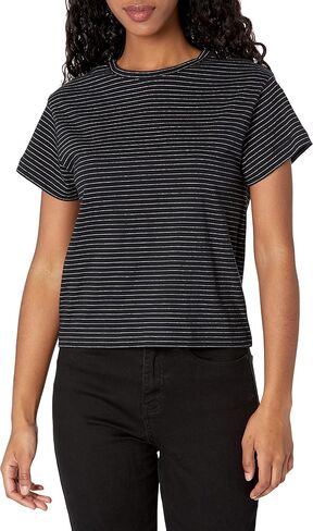 Vince Women's Neppy Stripe Short Sleeve Shrunken Crew in Saudi Arabia