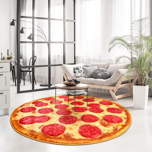 Kids Rug Pizza Carpet 5x5 Feet, Fluffy Round Rug for Kids Room Decor, Shaggy Rugs for Bedroom Nursery Playroom, Washable Non Slip Large Area Rugs, Soft and Cool Rugs Funny Gifts for Girls Boys in Saudi Arabia
