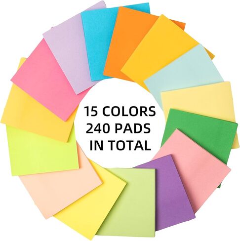 240 Pads 3 x 3 Inch Sticky Notes Notepads Multi Bright Colors Self Sticky Pads Post Notes for Students Teachers School Office Supply Desk Accessory 15 Colors, 50 Sheets Each (Neon,Blank) in Saudi Arabia
