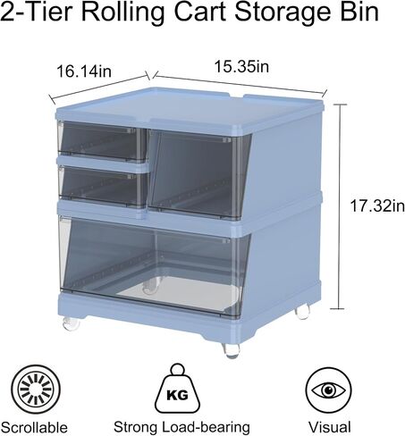 vacane Boys Wide 4 Drawer Plastic Storage Cart with Removable Caster Wheels Cosmetic Drawers Organizer, Rolling Storage Cart for Bathroom, Office, Bedroom-Blue in Saudi Arabia