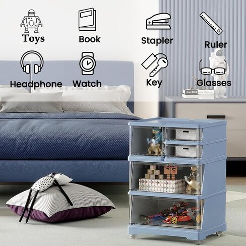 vacane Boys Wide 4 Drawer Plastic Storage Cart with Removable Caster Wheels Cosmetic Drawers Organizer, Rolling Storage Cart for Bathroom, Office, Bedroom-Blue in Saudi Arabia
