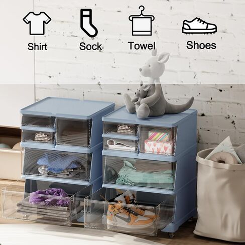 vacane Boys Wide 4 Drawer Plastic Storage Cart with Removable Caster Wheels Cosmetic Drawers Organizer, Rolling Storage Cart for Bathroom, Office, Bedroom-Blue in Saudi Arabia