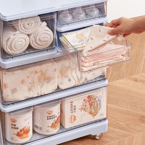 vacane Boys Wide 4 Drawer Plastic Storage Cart with Removable Caster Wheels Cosmetic Drawers Organizer, Rolling Storage Cart for Bathroom, Office, Bedroom-Blue in Saudi Arabia