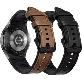 No Gaps Band Compatible with Samsung Galaxy Watch 6/5/ 4 40mm 44mm, Genuine Leather with Silicone Replacement Bracelet Bands Strap for Galaxy Watch 5 Pro/Watch 6 43mm 47mm/4 Classic 42mm 46mm