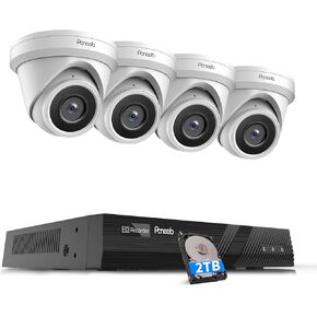 4 Camera Security System 5MP, 4X 5-Megapixel Wired IP Dome Turret Cameras Outdoor with AI Person Detection, Built-in Mic, Remote Access, 4K 8CH NVR 2TB HDD for 24-7 Recording, PD93A30408-5M