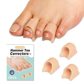 Hammer Toe Straightener Corrector - Toe Corrector(12pcs, Nude), Gel Toe Splint Relief for Bunion, Claw, Crooked Toes, Hammer Toes, Medium Size