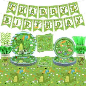 ديكورات حفلات أعياد الميلاد من التماسيح - لوازم حفلات التماسيح بما في ذلك اللافتة والأطباق والأكواب والمناديل ومفارش المائدة لديكورات حفلات التماسيح - تكفي 20 شخصًا (أ) in Kuwait