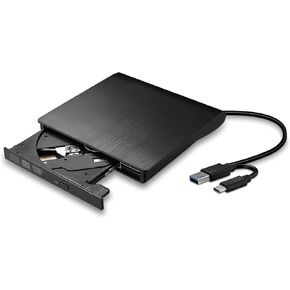 External DVD Drive, USB 3.0 & Type-C Portable Player, External CD/DVD Burner, CD DVD +/-RW Drive, Compatible with Laptop, MacBook, Windows, Linux PC