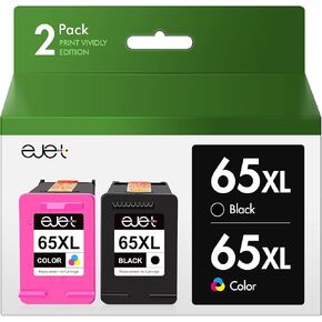 ejet Remanufactured Ink Cartridge Replacement for HP Ink 65, 65XL Ink Cartridge for HP Printers DeskJet 3772 3755 3752 3700 3722 2655 Envy 5055 5052 5010 5032 5058 AMP 100 120 (1 Black, 1 Tri-Color)