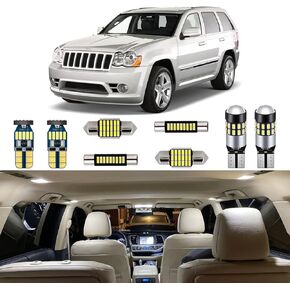 12 Piece LED Interior Lights Kit for Jeep Grand Cherokee 2005 2006 2007 2008 2009 2010 Super Bright 6000K White Interior LED Light Bulbs Package + Install Tool