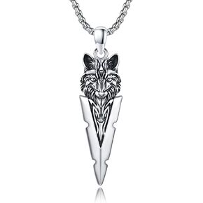 YueYuan Wolf Arrowhead Necklace 925 Sterling Silver Wolf Arrow Pendant Spearhead Protection Amulet Animal Jewelry Gifts for Men Husband Father Son