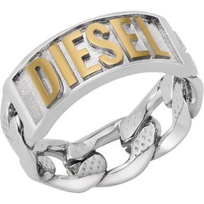 Diesel Men's Silver and Gold Two-Tone Stainless Steel Logo Band Ring (Model: DX1420931)