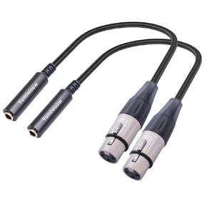 XLR Female to 1/4" Female cable, 3 Pin Female to 6.35mm Socket Audio Cord, XLR Jack to TS/TRS Quarter inch Adapter Connector Converter Metal Construction 1FT 2Pack