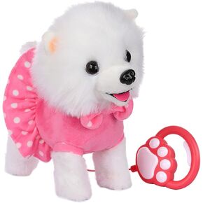 WorWoder Electronic Singing Walking and Barking Plush Dog Toy Interactive Puppy Dog with Remote Control Leash for Kids Toddler Gifts Birthday Girls Boys (White)