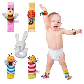 Sock & Wrist Rattles Toy Set for Babies, Plush Stuffed Rattles for Baby, Rattles for Babies, Newborn Gifts for Boys Girls Infant (5 in 1) (Elephant)