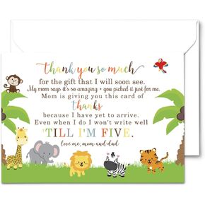 25 Jungle Baby Thank You Cards Pack – Cute Baby Shower Notes with Envelopes Set, Prefilled Message, Customizable and Personalize Blank Stationery Gender Neutral, New Parents Gift Ideas