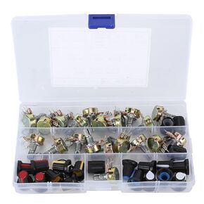 80Pcs Potentiometer Assortment Kit, B5K B10K B20K B50K B100K Linear Taper Adjustable Rotary Potentiometer with Knob for Audio Control