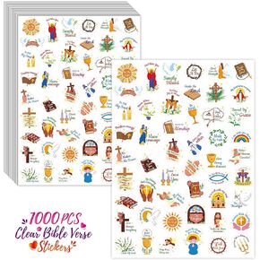 1000 PCS Bible Verse Stickers, Clear Inspirational Pray Stickers Encouraging Scripture Decals Jesus Christian Religious Faith Labels for Scrapbooks Bottles Computer Planner Diary Album Kids Adults