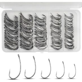 200pcs Barbless Fishing Hooks Kit Curve Shank Barbless Carp Fishing Hooks Crank Fly Tying Hooks Carp Leader Rigs Bait Rigs Carp Hair Fishing Accessoires for Freshwater Saltwater