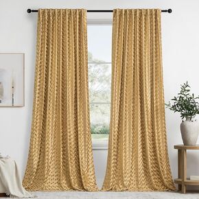 GIGIZAZA Gold Curtains 96 Inches Long for Modern Living Room, Velvet Window Panels Back Tab Drapes Dot Jacquard Luxury Home Decor Bedroom Curtains Set of 2