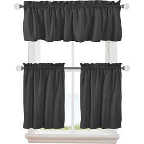 3 Pieces Window Curtain Tiers and Valance Set- 100% Cotton Half Short Window Curtains 2 Tiers & 1 Valance Farmhouse Vintage Curtains for Kitchen Bathroom Living Room- Beige