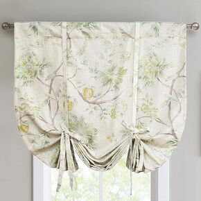 VOGOL Watercolor Green Floral Balloon Tie Up Valance, Rustic Style Thermal Insulated Short Curtains for Small Window, Rod Pocket Bathroom Valance Window Shades, 1 Panel, 42x63