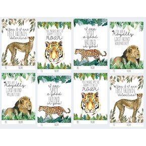 Silly Goose Gifts Wild Jungle Cat Themed Valentines Day Card for Kids School Classroom Exchange (Set of 24) Tiger Lion Leopard Cheetah