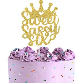 Sweet Sassy Six Cake Topper, Crown Sign- Happy 6th Birthday Party Cake Picks –Celebrating 6th Wedding Anniversary Cake Decorations