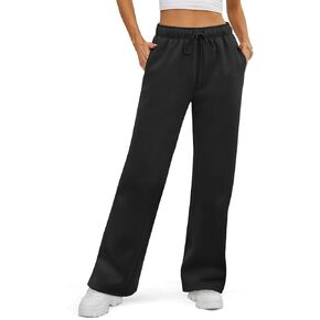 ATHMILE Women’s Fleece Lined Sweatpants Baggy Wide Straight Leg Pants