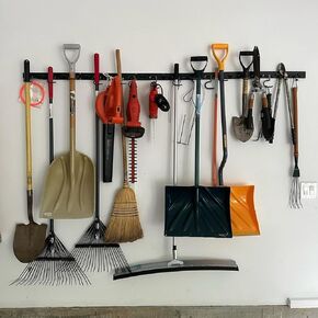 64'' Adjustable Garden Tool Organizer, Garage Storage System Hooks, Wall Mount Tool Organization, Yard Tool Storage Rack, Shovel Broom Rake Holder, Black