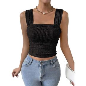 SKYAS Women's Sleeveless Square Neck Going Out Crop Y2K Tank Tops Spaghetti Strap Basic Summer Fitted Tank Top