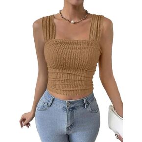 SKYAS Women's Sleeveless Square Neck Going Out Crop Y2K Tank Tops Spaghetti Strap Basic Summer Fitted Tank Top