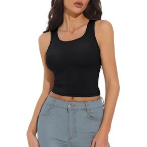 GUANYY Womens Tank Tops Summer Crop Top Cute Basic Tees Sleeveless Scoop Neck T Shirts Y2k Fitted T-Shirts