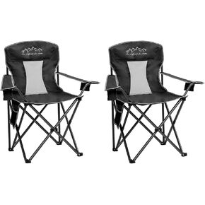 Heavy Duty Lawn Foldable Cooler, Storage Pocket, Waterproof Bag Outdoor Arm Sport Chair, Supports 325LBS, Blue