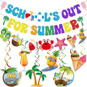 School's Out for Summer Banner Hello Summer Party Decorations End of School Year Party Decorations Last Day of School Banner Schools Out for Summer Decorations Last Day of School Decorations