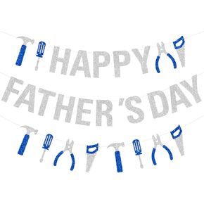 Happy Father's Day Glitter Black Banner Bunting Banner for Dad Father's Party Decorations Backdrop Garland for Father's Day (Black)