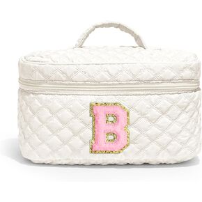 YOOLIFE Personalized Gifts Monogram Makeup Bag - Make Up Bag for Teens Womens Travel Makeup Bag Cosmetic Bags for Girls Makeup Organizer Bag Pink Makeup Bag Wife Gifts for Women Her Girls Letter S